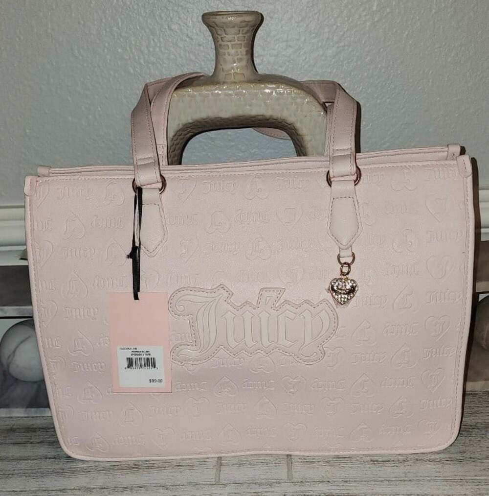 NWT Juicy Couture Upgrade U Tote‎ Powder Blush Pink Embossed Logo Bag - Picture 2 of 6